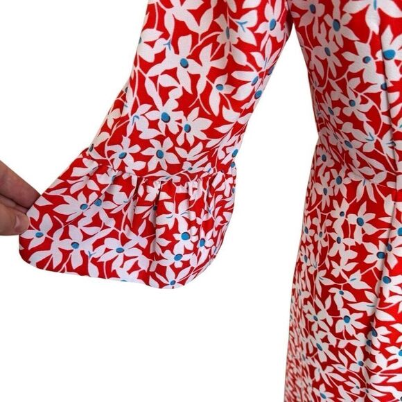Draper James Bell Sleeve Dress Red Hibiscus Floral 3/4 Bell Sleeves Size 6 - Picture 3 of 6